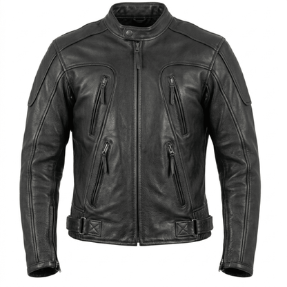 Men’s Armor - Style Black Leather Biker Jacket with Quad Ventilation - 