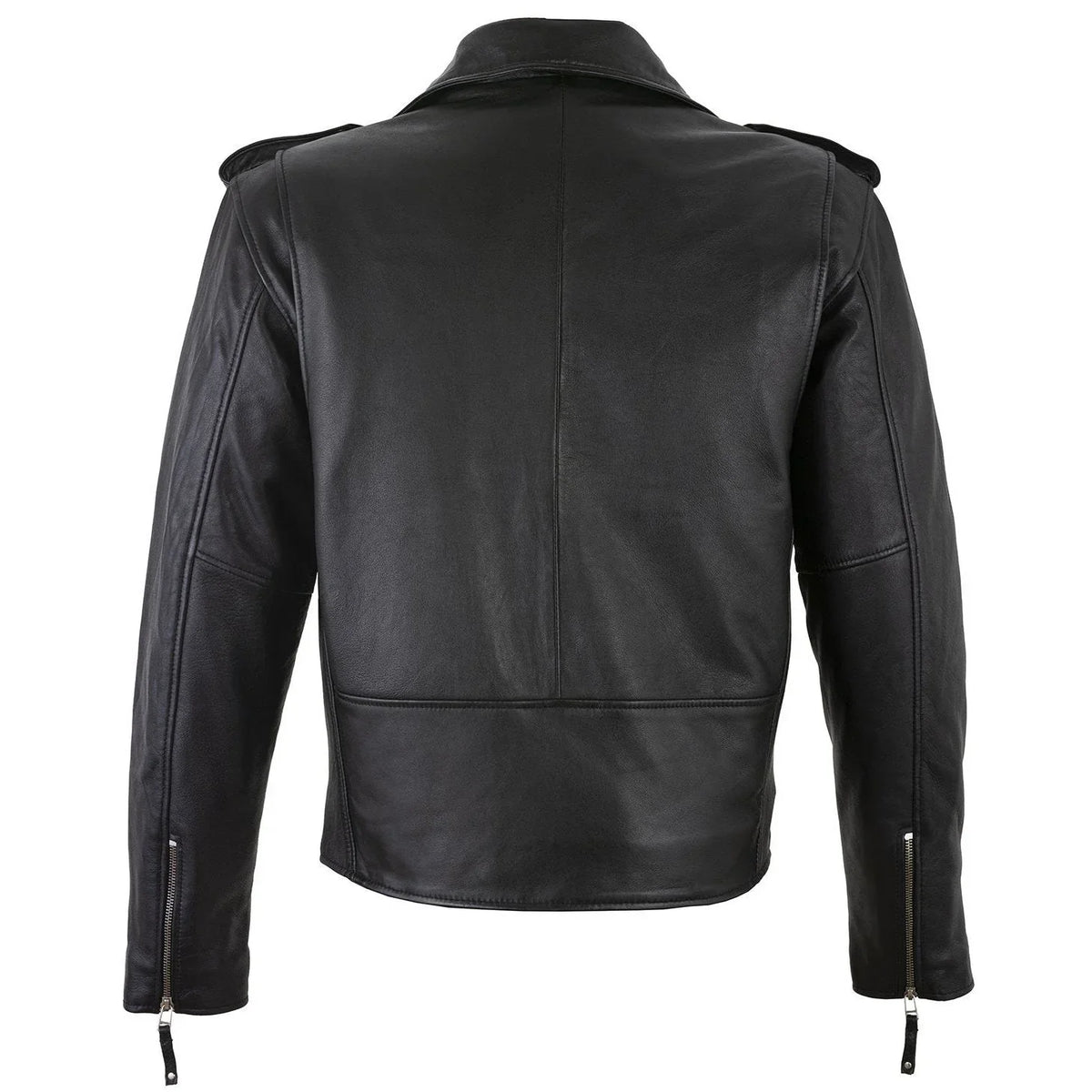 Men's black Brando leather biker jacket with waist belt