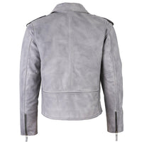Men's grey leather biker jacket in classic Brando style