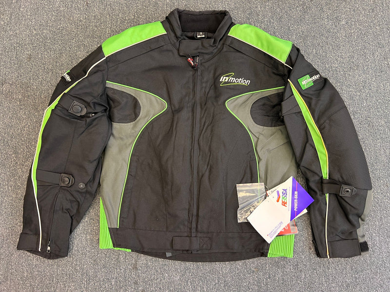 Mens Black And Green Reflective Biker Textile Jacket 2XL - 