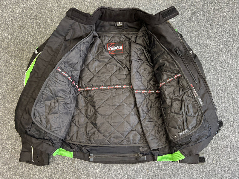 Mens Black And Green Reflective Biker Textile Jacket Small - 