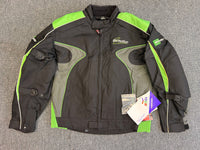 Mens Black And Green Reflective Biker Textile Jacket Small - 