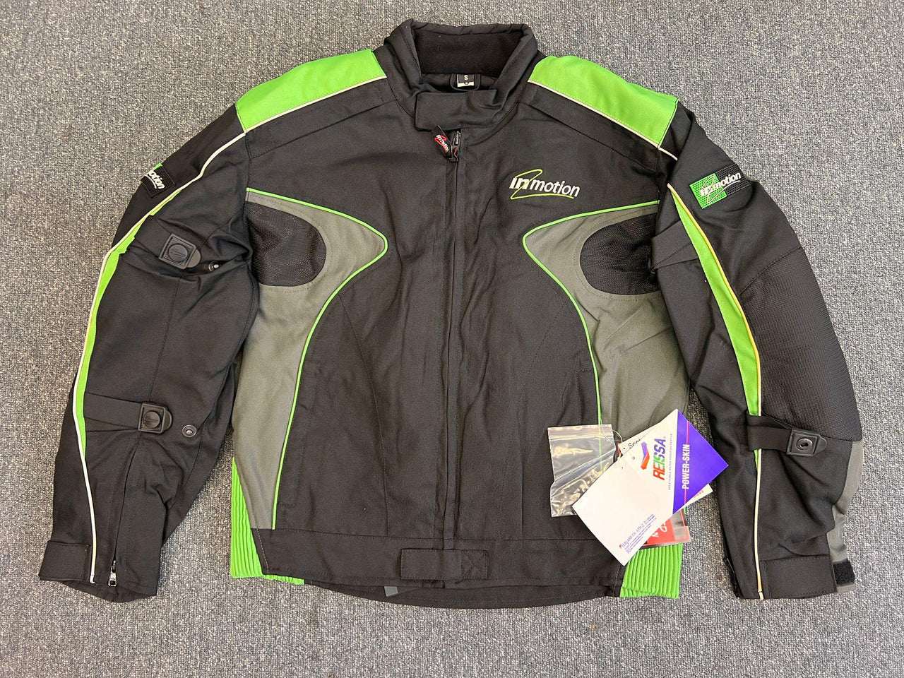 Mens Black And Green Reflective Biker Textile Jacket XL - 