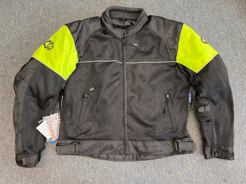 Mens Black and Green Textile Mesh Biker Jacket 4XL - 