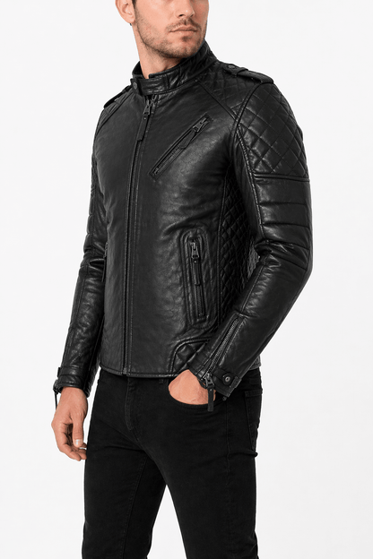 Men’s Black Quilted Leather Biker Jacket Size 3XL| Precision Moto Edition - 
