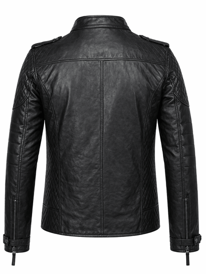 Men’s Black Quilted Leather Biker Jacket Size 3XL| Precision Moto Edition - 