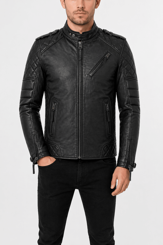 Men’s Black Quilted Leather Biker Jacket Size 3XL| Precision Moto Edition - 