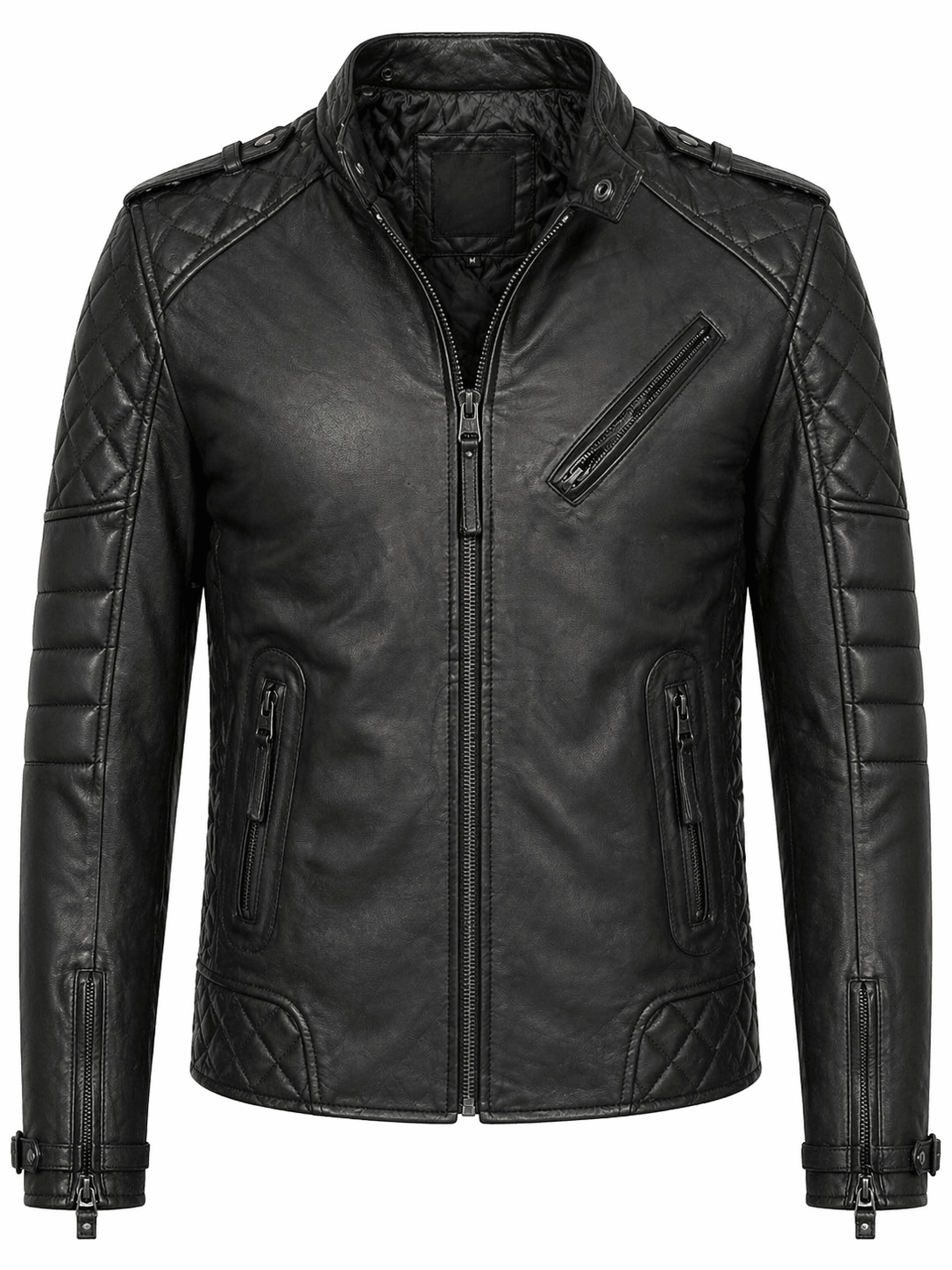 Men’s Black Quilted Leather Biker Jacket Size 3XL| Precision Moto Edition - 
