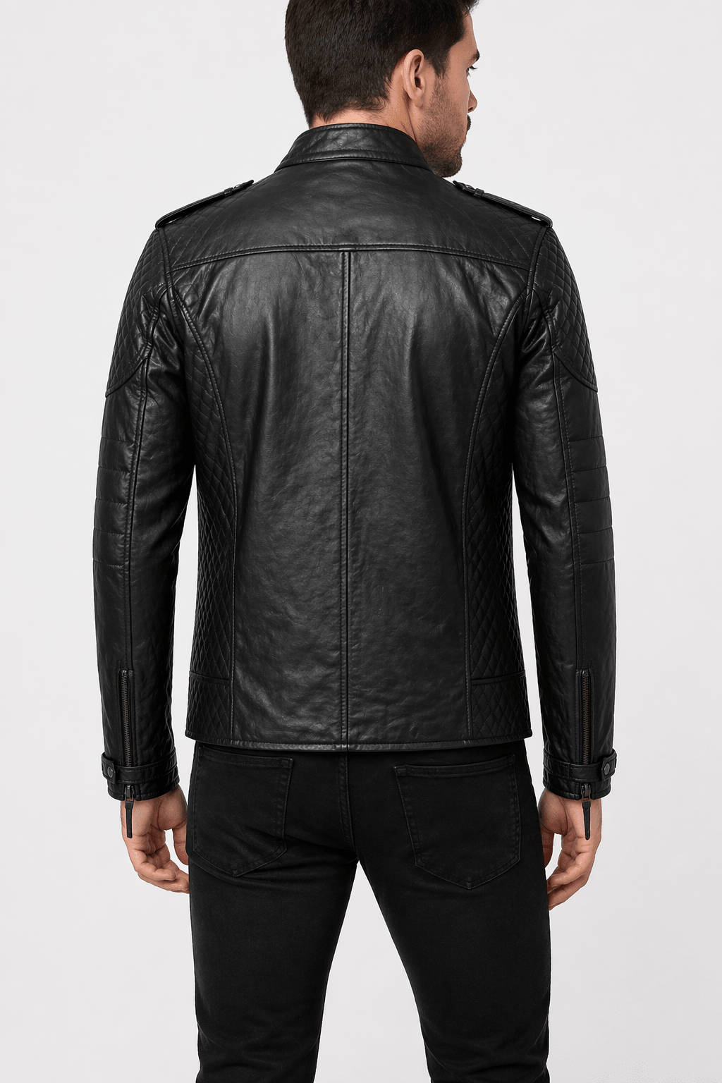 Men’s Black Quilted Leather Biker Jacket Size 3XL| Precision Moto Edition - 