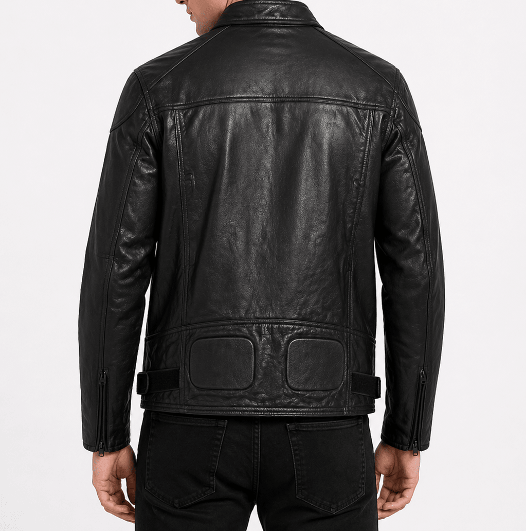men’s black quilted leather biker jacket size xl | classic urban edition - 