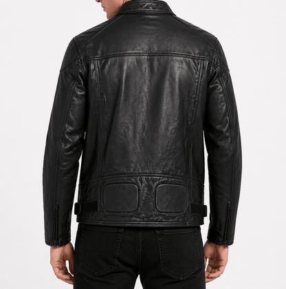Men’s Black Quilted Leather Biker Jacket Size XL | Classic Urban Edition - 