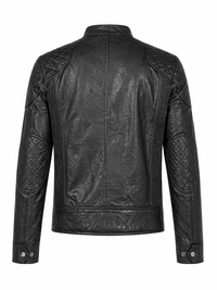 Men’s Black Quilted Leather Racer Jacket Size M | Urban Moto Edition - 