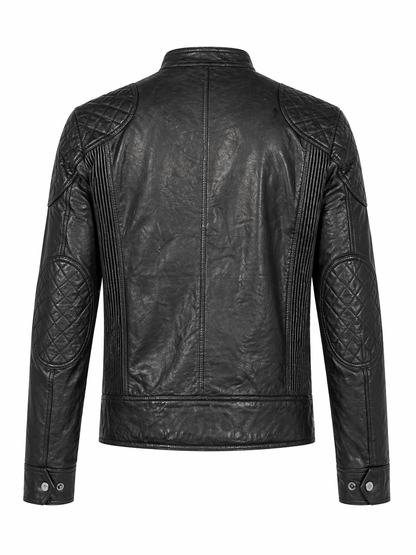 Men’s Black Quilted Leather Racer Jacket Size M | Urban Moto Edition - 