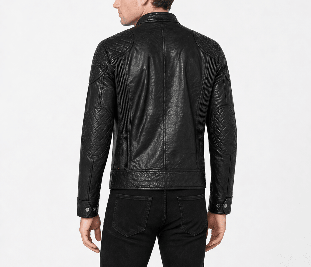 men’s black quilted leather racer jacket size m | urban moto edition - 