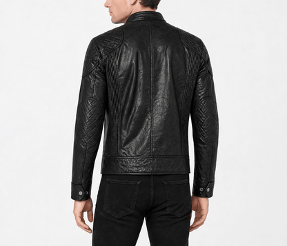 Men’s Black Quilted Leather Racer Jacket Size M | Urban Moto Edition - 