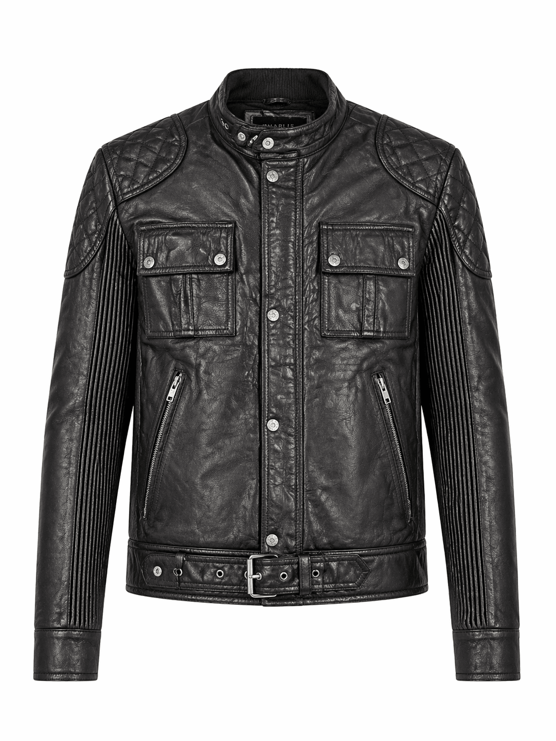 Men’s Black Quilted Leather Racer Jacket Size M | Urban Moto Edition - 