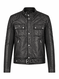 Men’s Black Quilted Leather Racer Jacket Size M | Urban Moto Edition - 