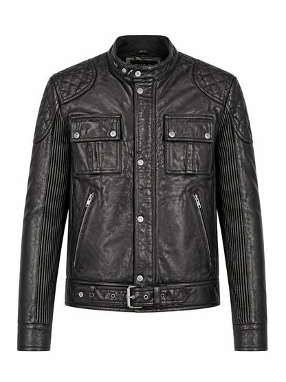 Men’s Black Quilted Leather Racer Jacket Size M | Urban Moto Edition - 