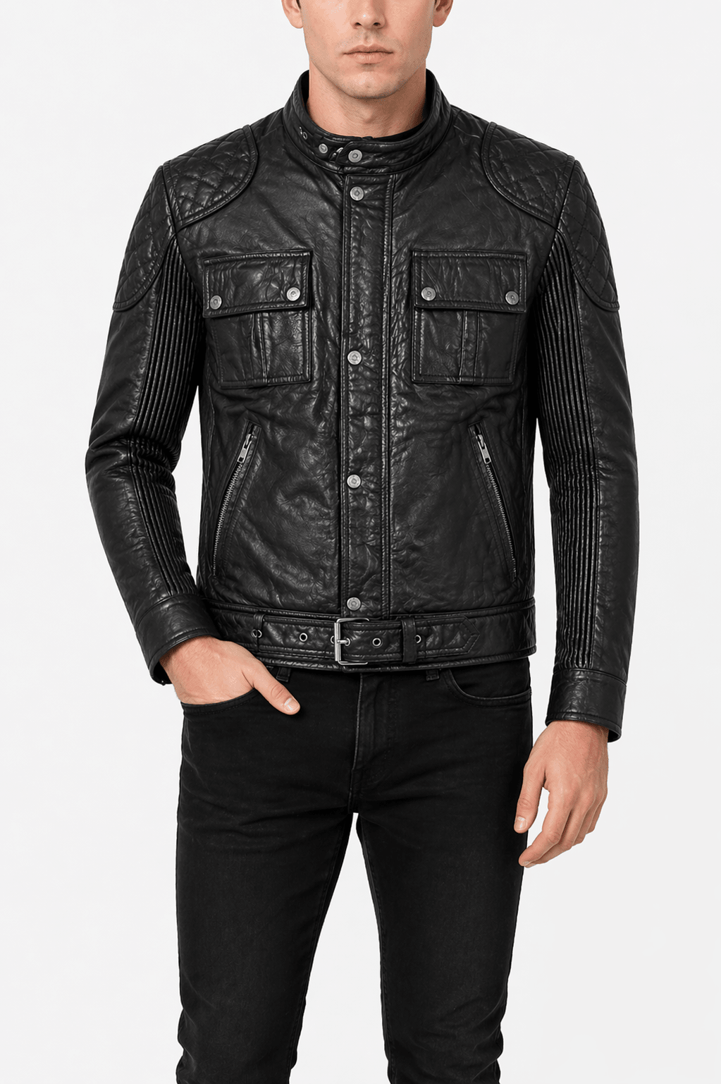 men’s black quilted leather racer jacket size m | urban moto edition - 