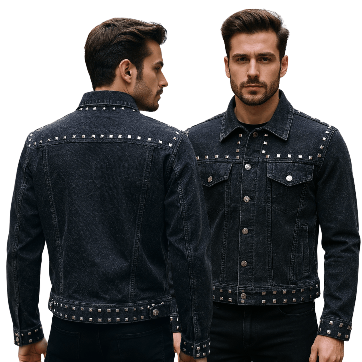 men’s black studded denim jacket | rock - inspired premium outerwear - 