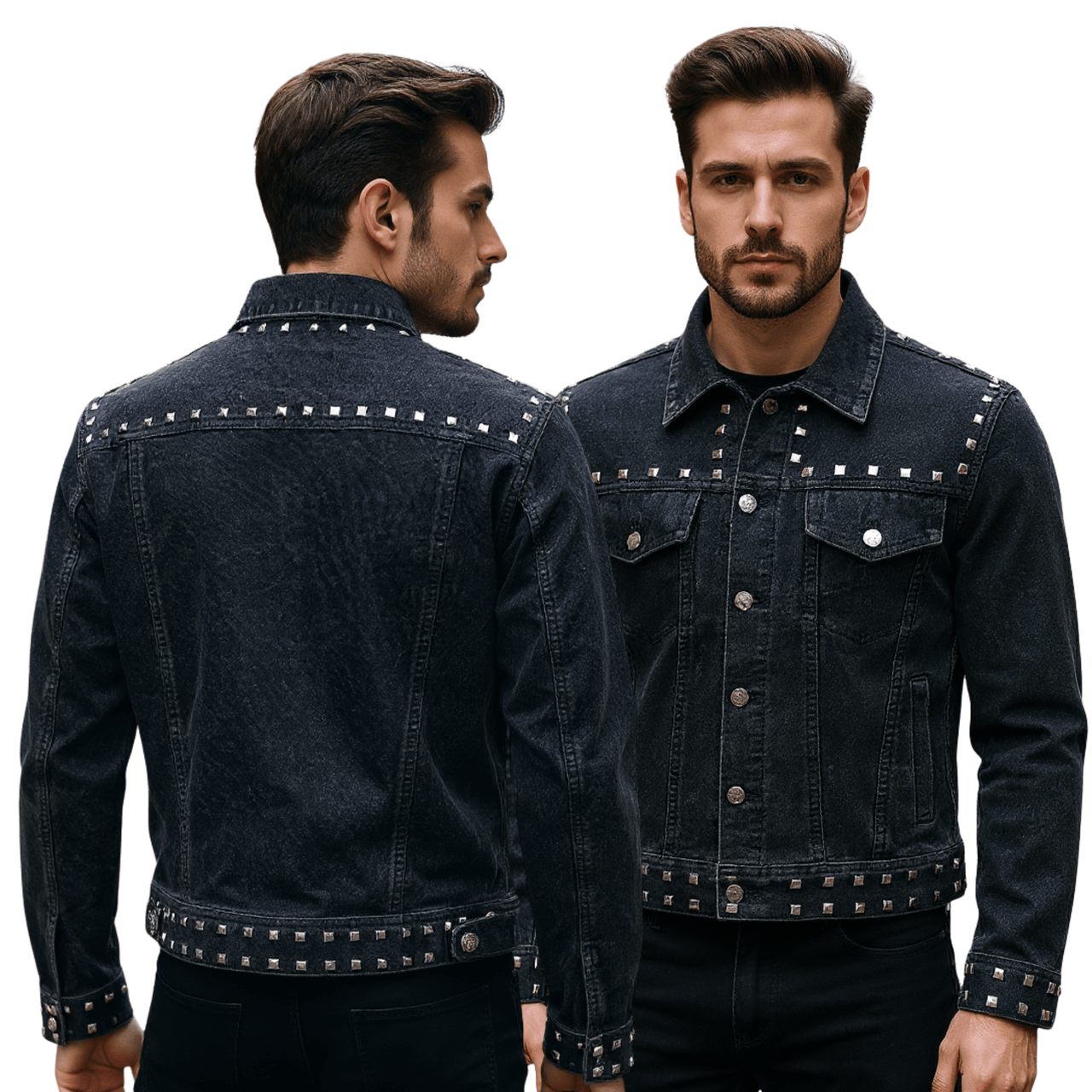 Men’s Black Studded Denim Jacket | Rock - Inspired Premium Outerwear - 