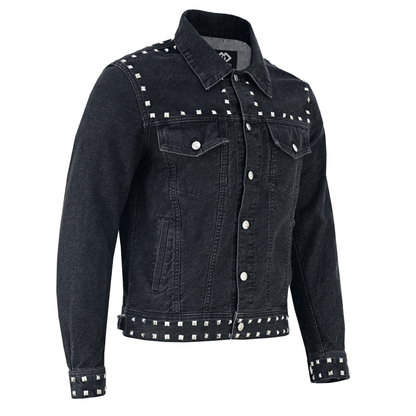 Men’s Black Studded Denim Jacket | Rock - Inspired Premium Outerwear - 