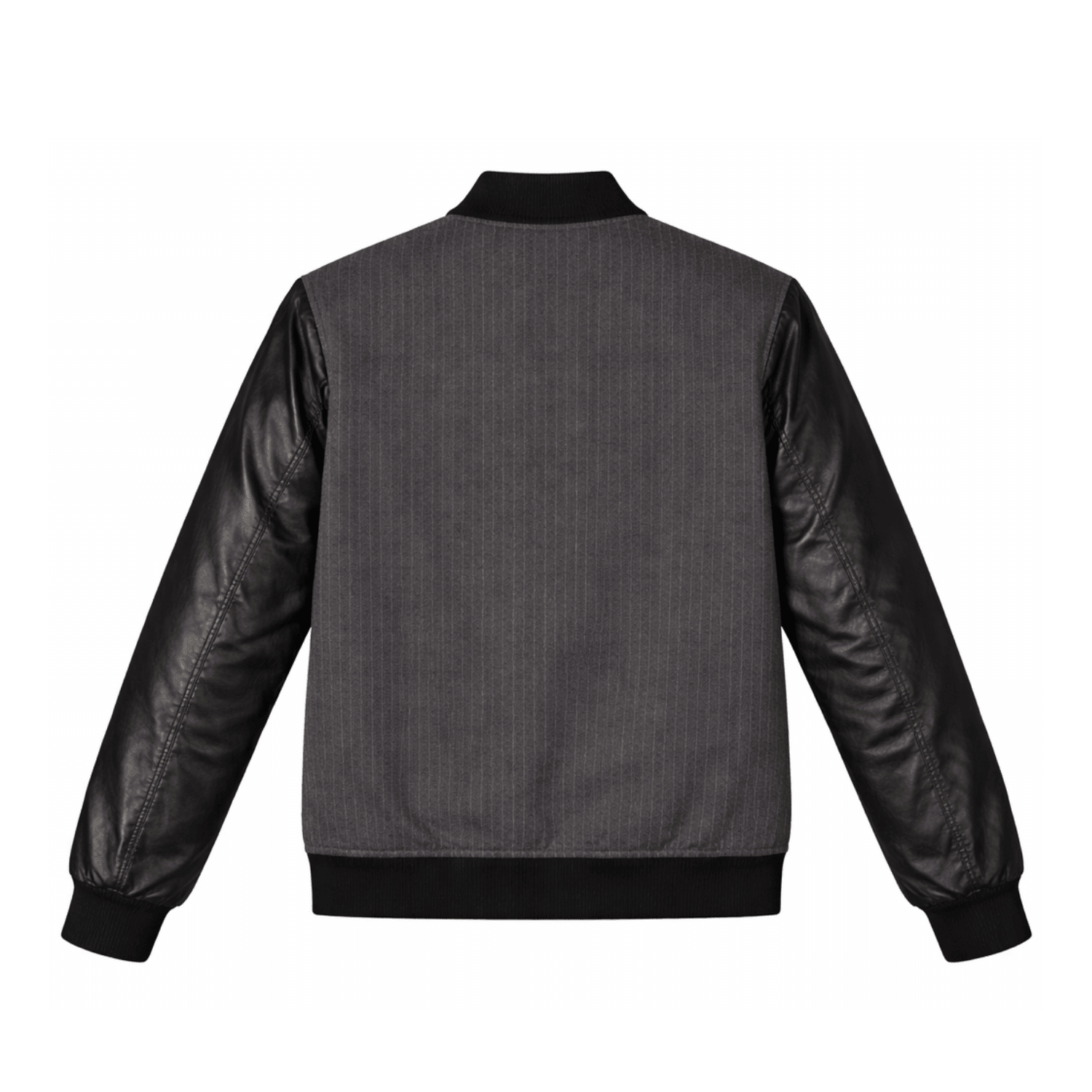 Men’s Charcoal Pinstripe & Black Leather Varsity Jacket - 