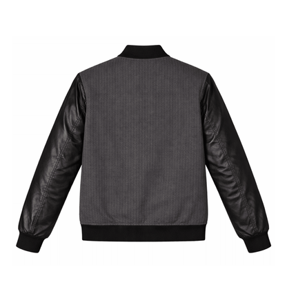 Men’s Charcoal Pinstripe & Black Leather Varsity Jacket - 