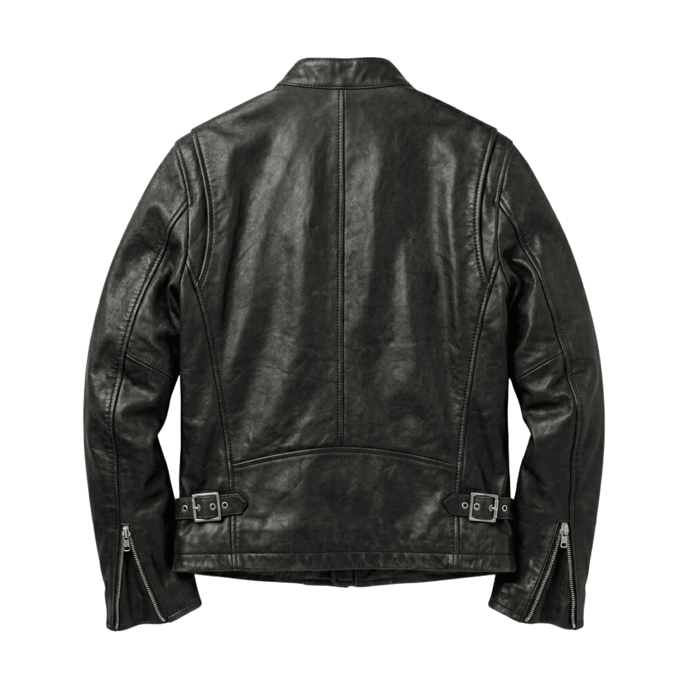 Men’s Classic Black Leather Cafe Racer Jacket | Slim Fit Biker - 