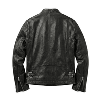 Men’s Classic Black Leather Cafe Racer Jacket | Slim Fit Biker - 