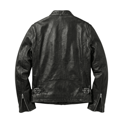 Men’s Classic Black Leather Cafe Racer Jacket | Slim Fit Biker - 