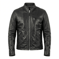 Men’s Classic Black Leather Cafe Racer Jacket | Slim Fit Biker - 