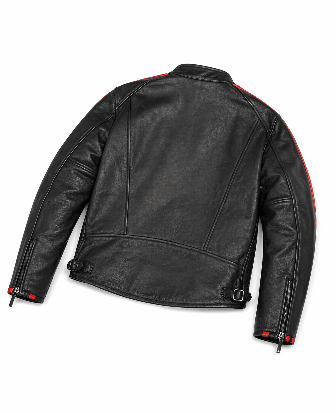 Men’s Classic Black Leather Racing Jacket Size XL | Dual Red Stripe Biker Style - 