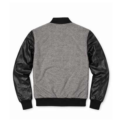 Men’s Classic Wool & Leather Varsity Bomber Jacket - 