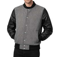 Men’s Classic Wool & Leather Varsity Bomber Jacket - 