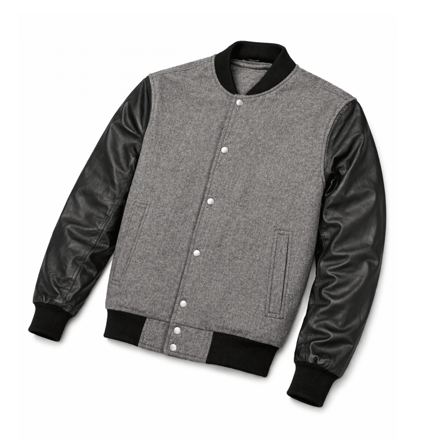 Men’s Classic Wool & Leather Varsity Bomber Jacket - 
