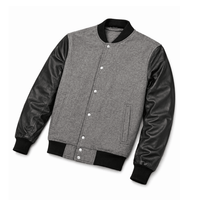 Men’s Classic Wool & Leather Varsity Bomber Jacket - 