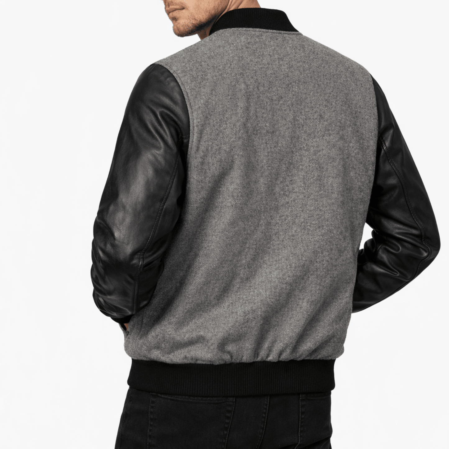 men’s classic wool & leather varsity bomber jacket - 