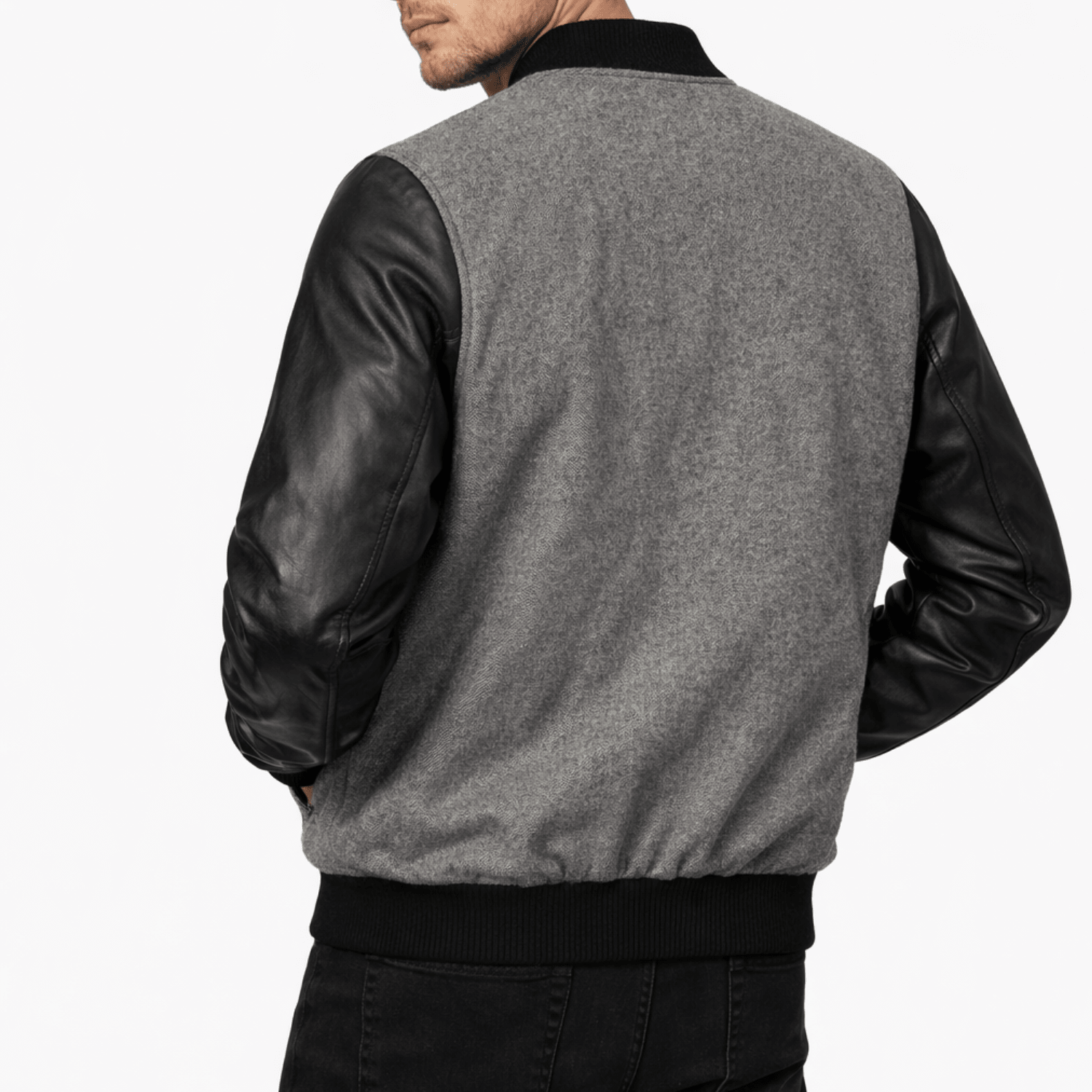 Men’s Classic Wool & Leather Varsity Bomber Jacket - 