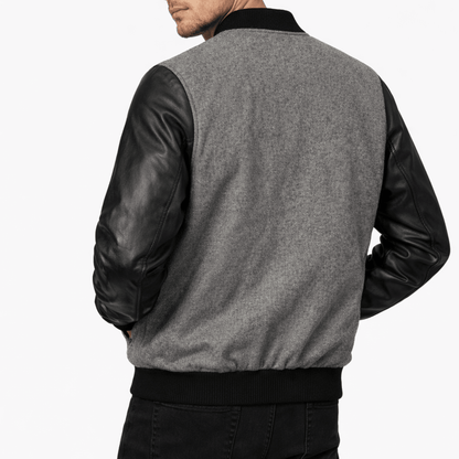 Men’s Classic Wool & Leather Varsity Bomber Jacket - 