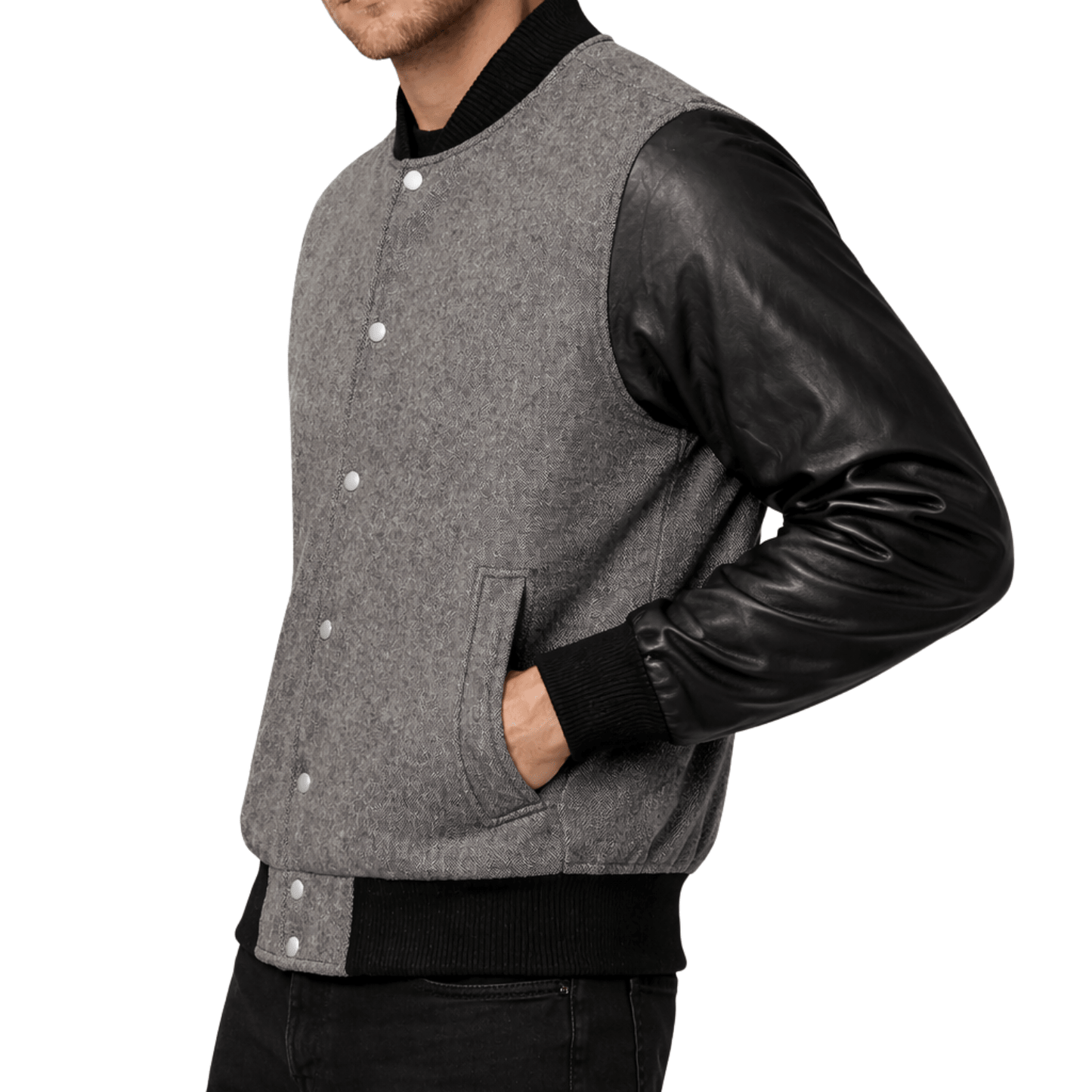 men’s classic wool & leather varsity bomber jacket - 