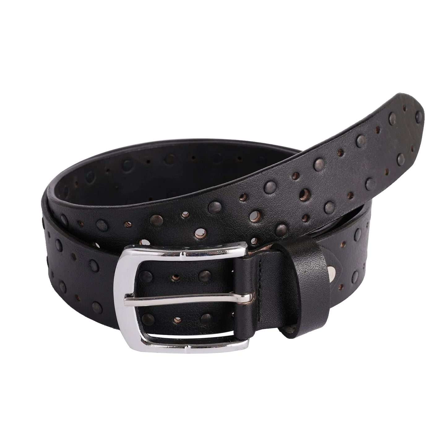 mens crazy rivets genuine leather belt - casual belt for suits & jeans, single prong buckle - 