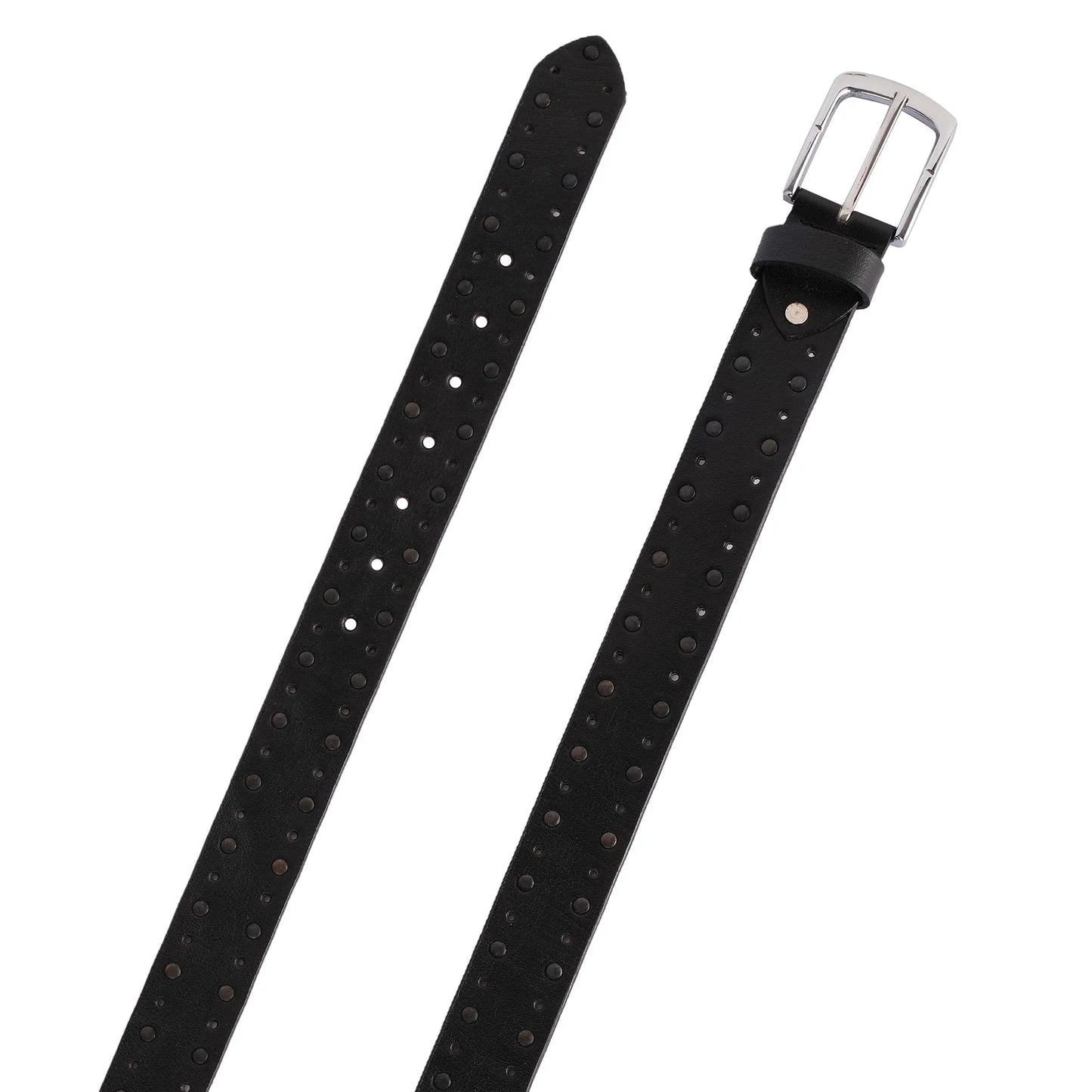 mens crazy rivets genuine leather belt - casual belt for suits & jeans, single prong buckle - 