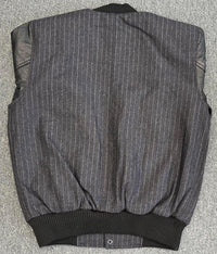 Mens Dark Grey Tweed Casual Bomber Jacket with real leather sleeves - 