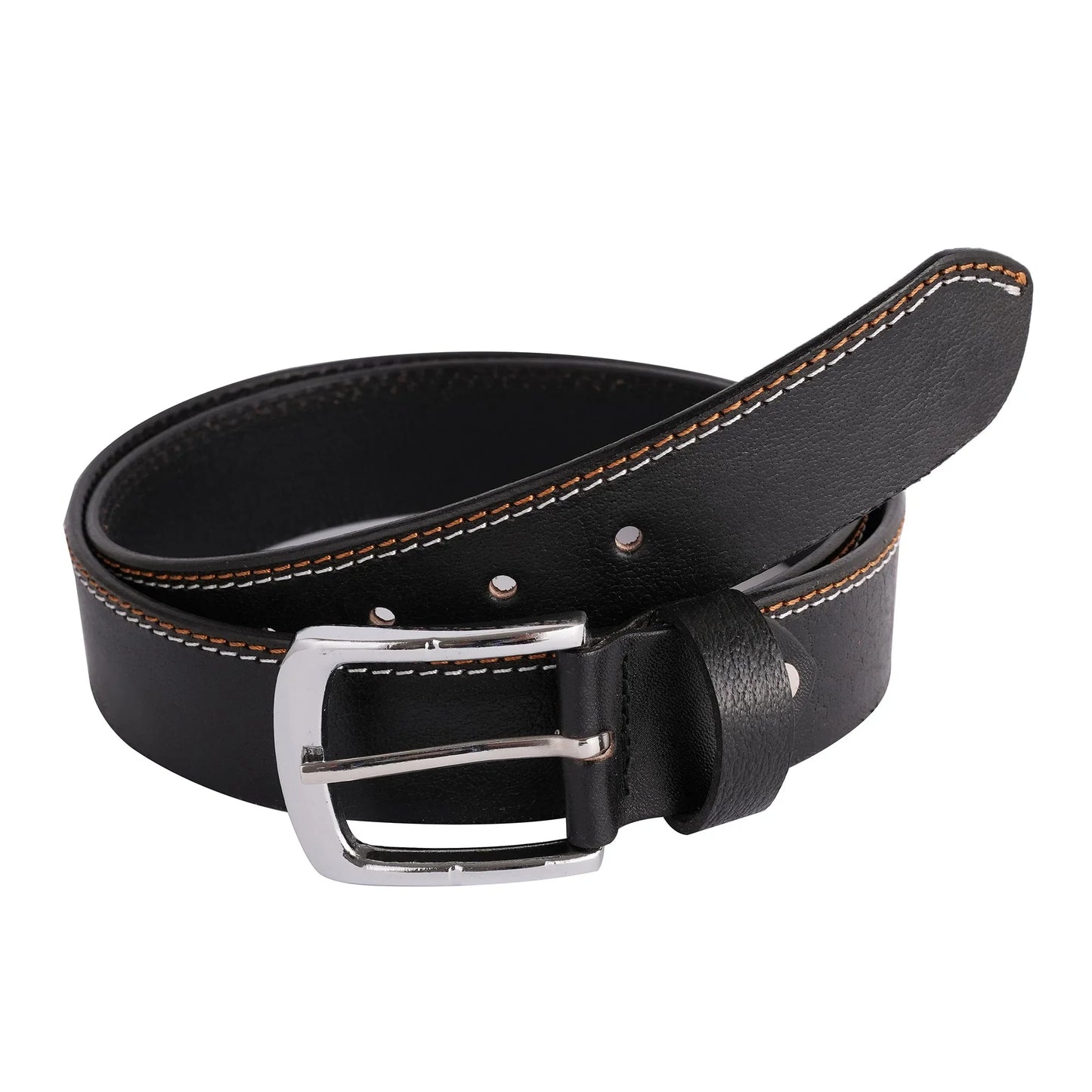mens double stich genuine leather belt - casual belt for suits & jeans, single prong buckle - 