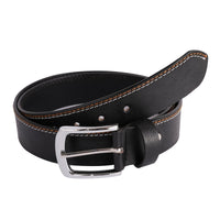 Mens Double Stich Genuine Leather Belt - Casual Belt for Suits & Jeans, Single Prong Buckle - 