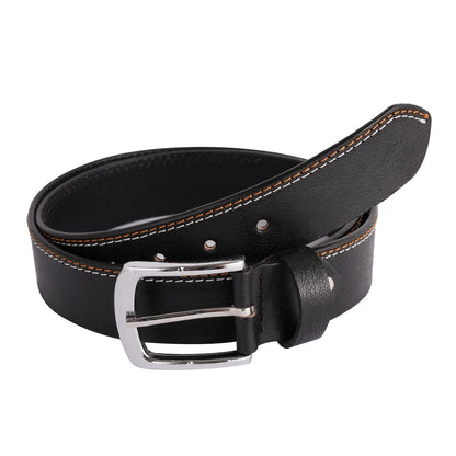 Mens Double Stich Genuine Leather Belt - Casual Belt for Suits & Jeans, Single Prong Buckle - 
