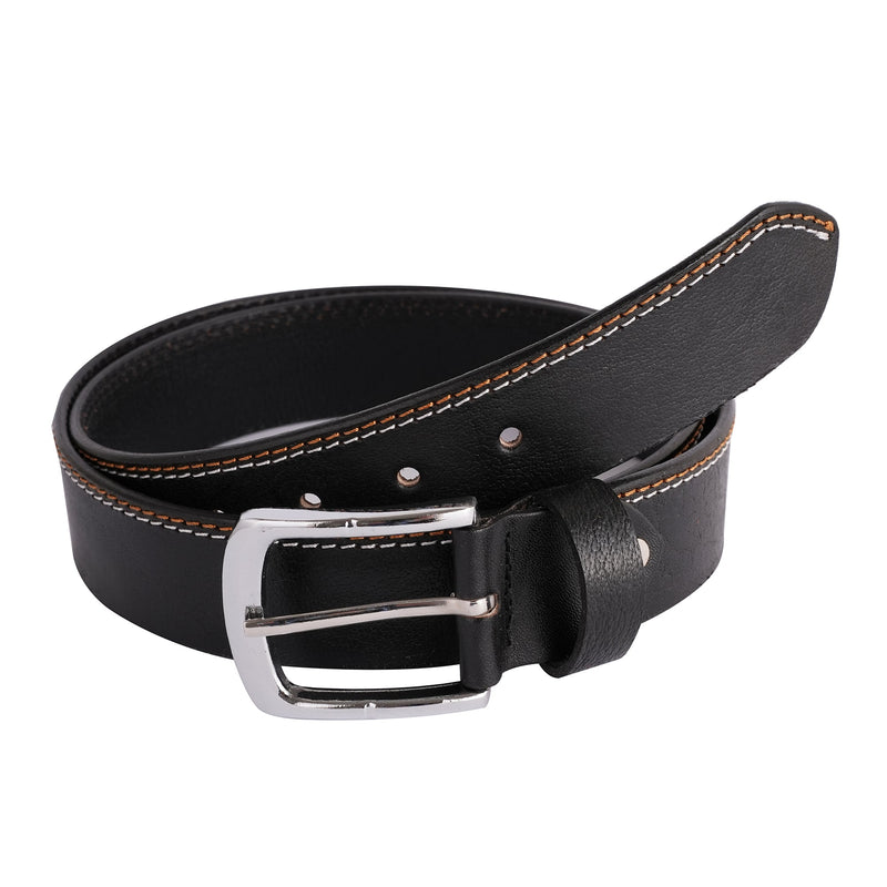 Mens Double Stich Genuine Leather Belt - Casual Belt for Suits & Jeans, Single Prong Buckle - 