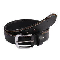 Mens Double Stich Genuine Leather Belt - Casual Belt for Suits & Jeans, Single Prong Buckle - 