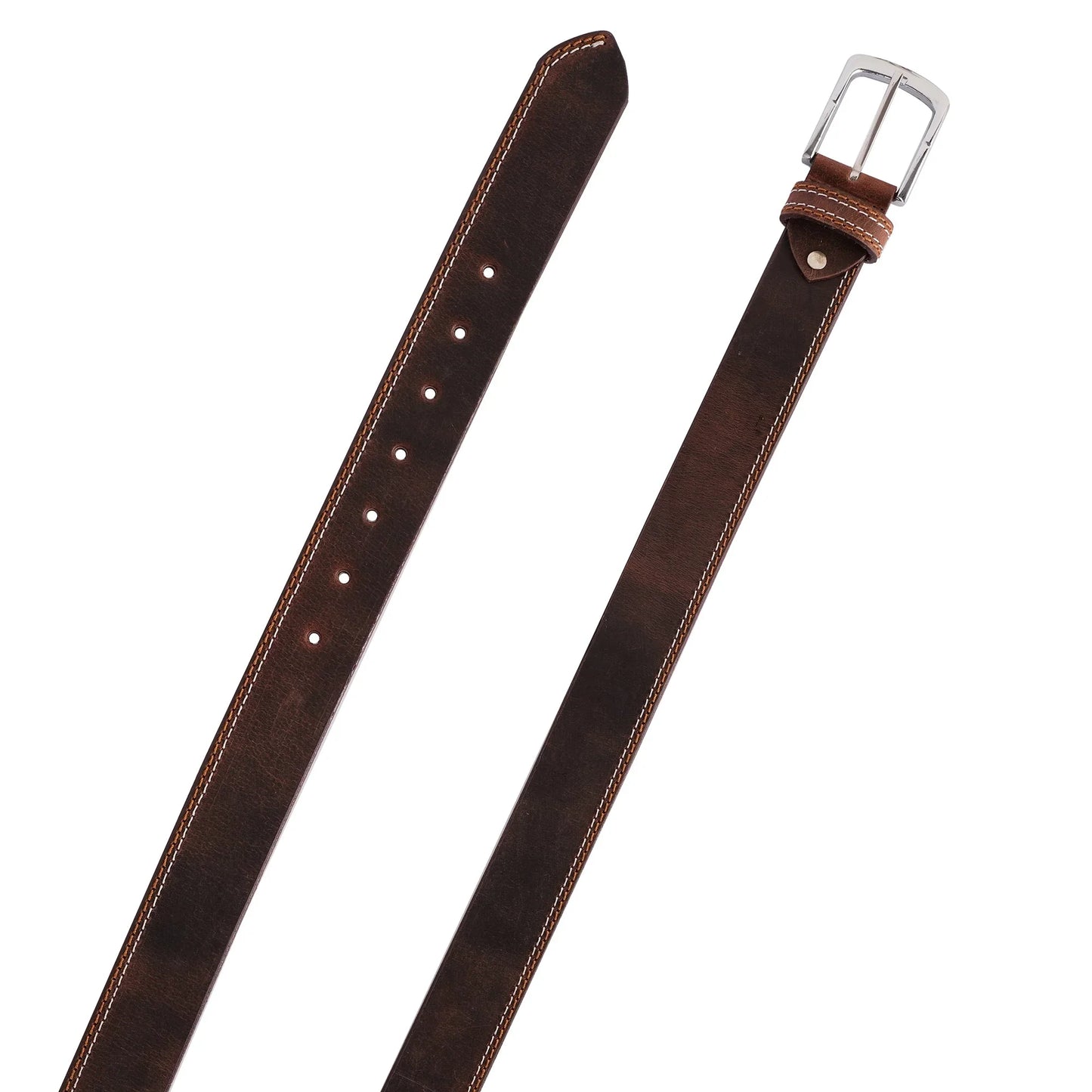mens double stich genuine leather belt - casual belt for suits & jeans, single prong buckle - 